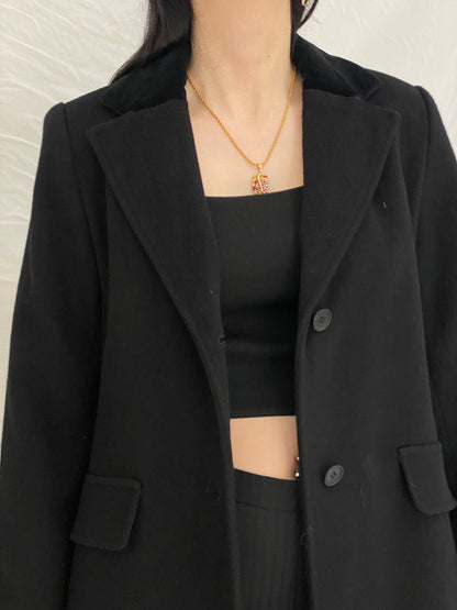 Vintage Albert Nipon Black Wool Classic Tailored Long Coat - S