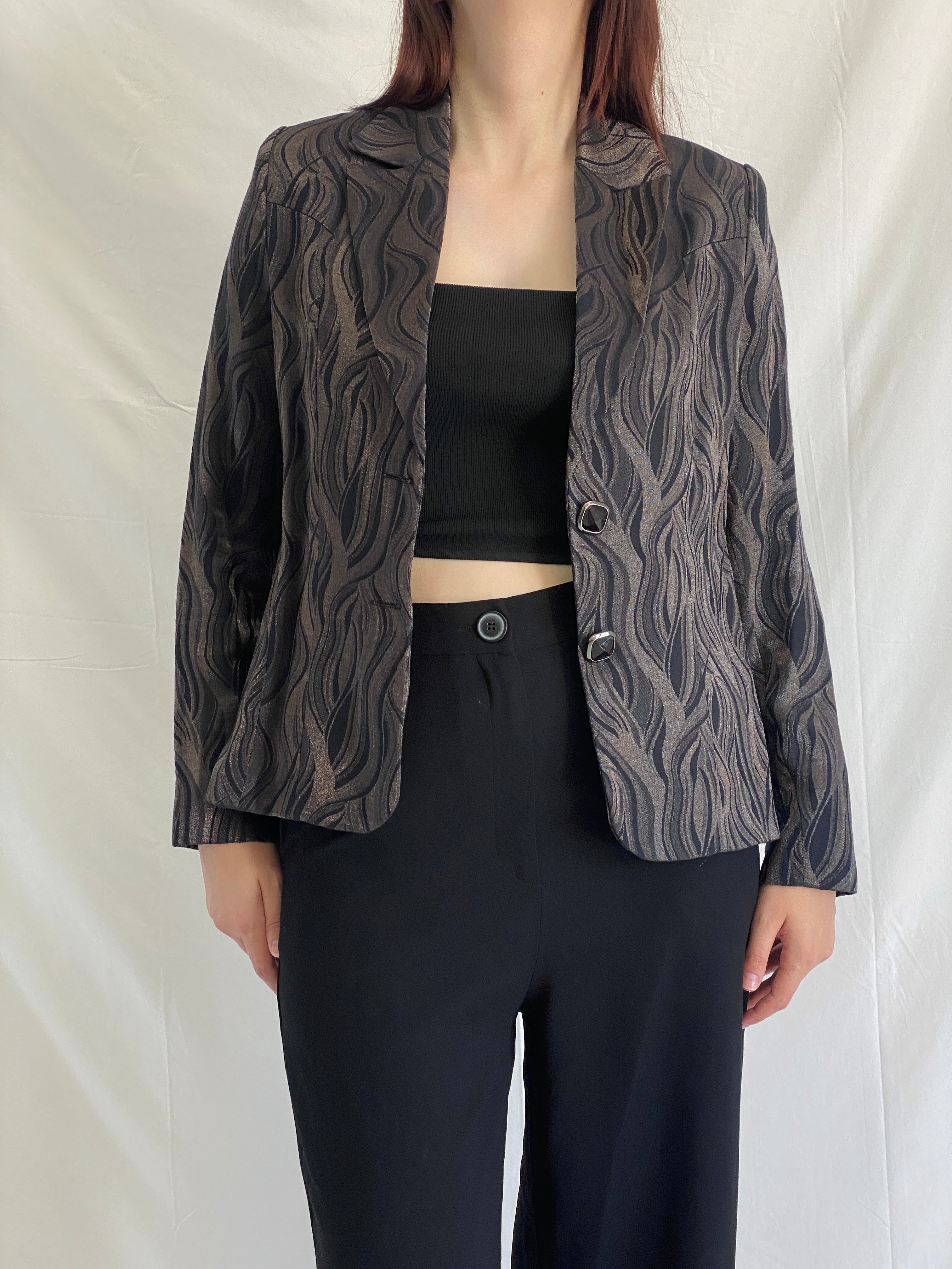 Vintage Tereza Shimmery Blazer 90s Swirly Metallic Statement Jacket - S