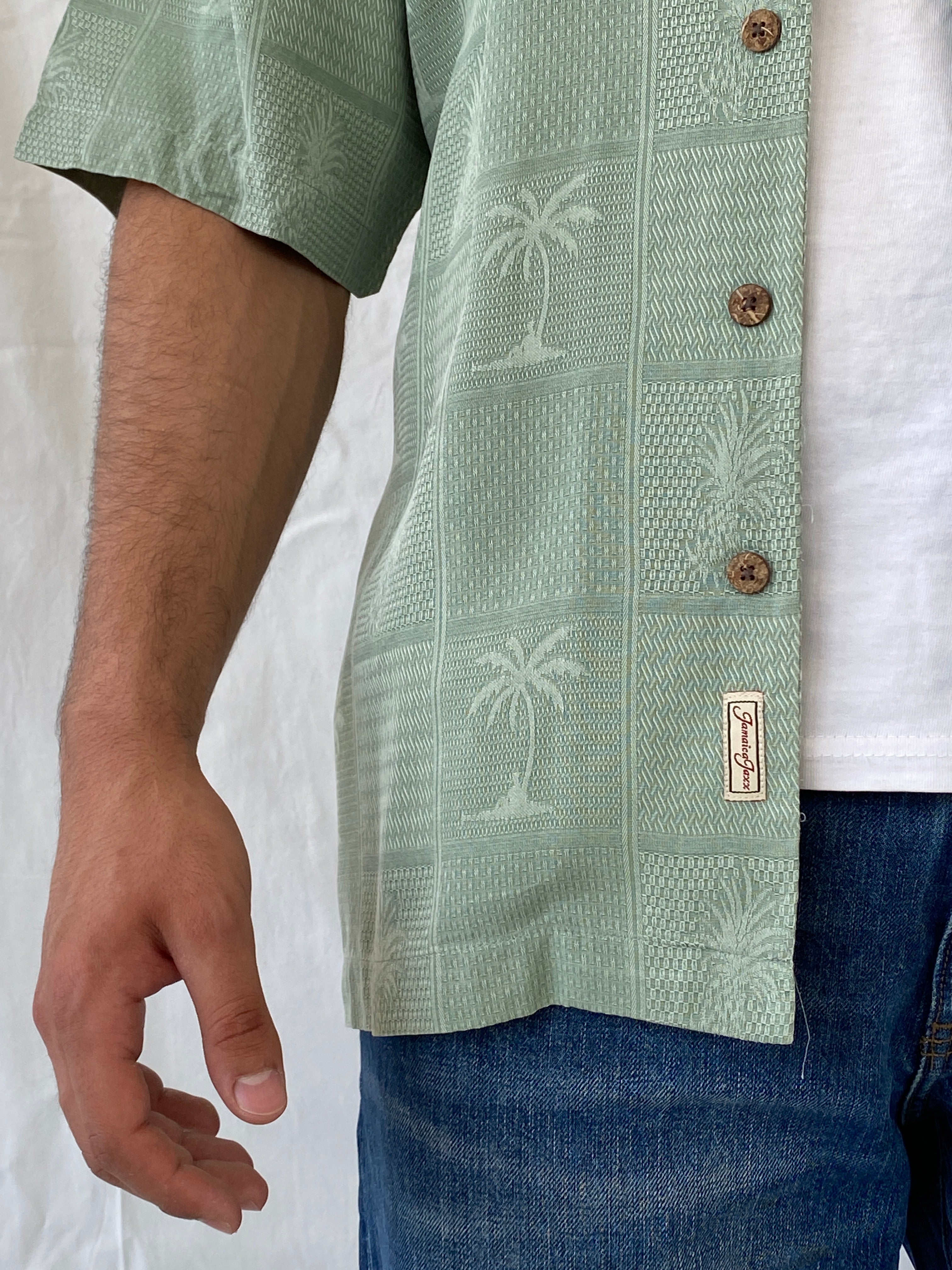 Vintage Jamaica Jaxx Mint Green Short Sleeve Button Up Men’s Hawaiian Silk Shirt - M