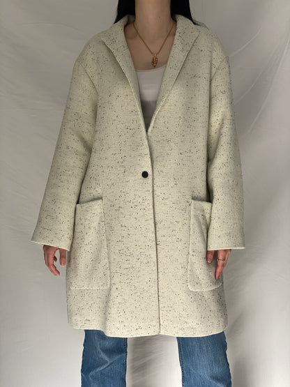 Autograph Cream Speckled Oversized Wool-Blend Italian Fabric Coat - XL