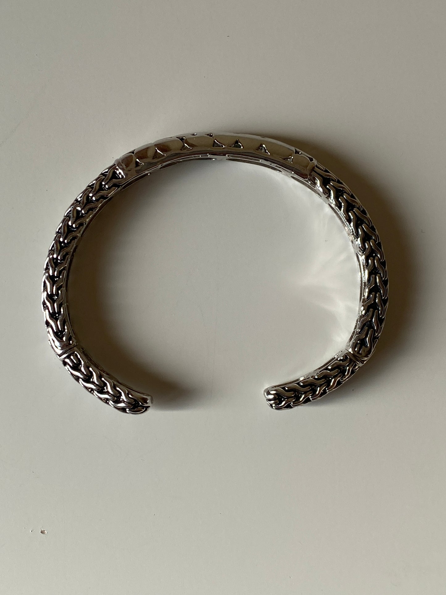 Silver-Tone Woven Chain Link Open Cuff Bracelet Textured Statement Bangle