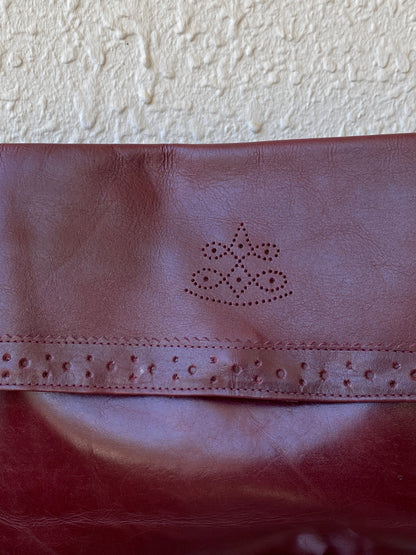 Vintage 90s Giovanni Burgundy Leather Envelope Clutch Bag