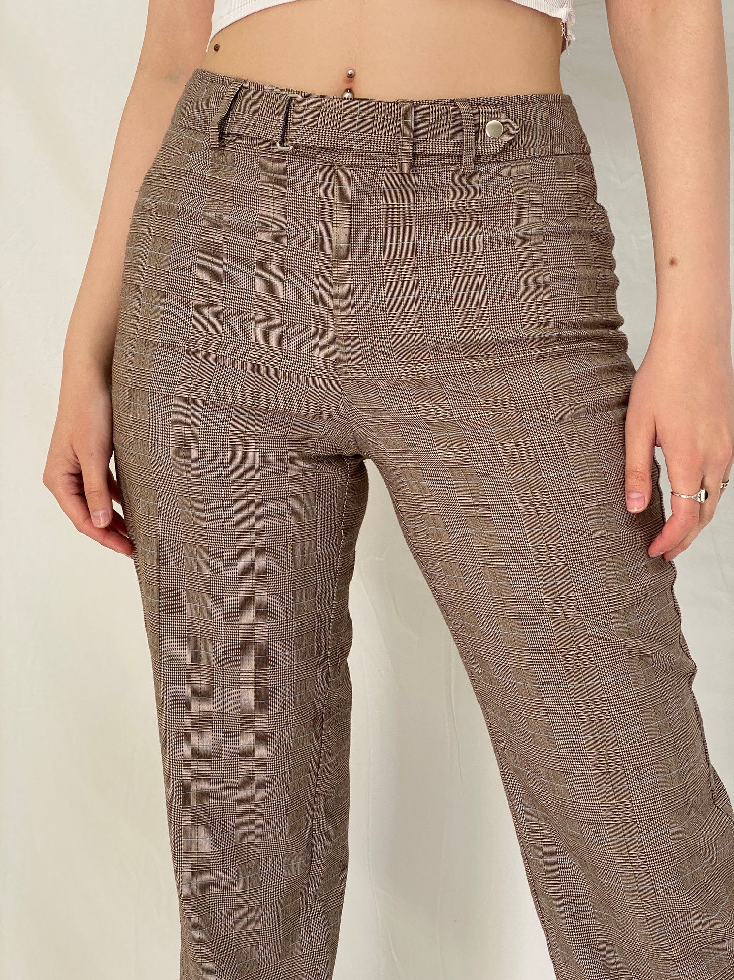 Vintage Y2K Requirements Brown Glen Plaid Straight-Leg Tailored Trousers - S