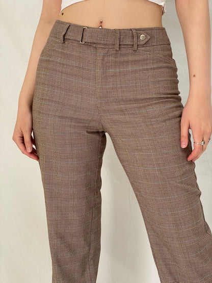 Vintage Y2K Requirements Brown Glen Plaid Straight-Leg Tailored Trousers - S