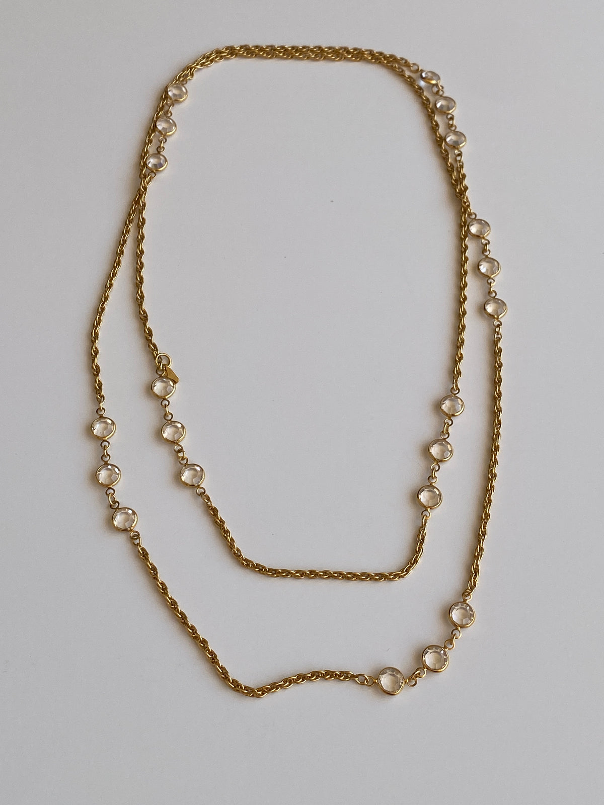 Vintage Monet Gold-Tone Crystal Long Convertible Double Strand Necklace Vintage Monet Gold-Tone Crystal Long Convertible Double Strand Necklace