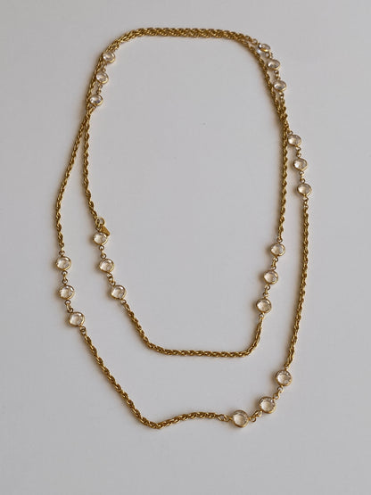 Vintage Monet Gold-Tone Crystal Long Convertible Double Strand Necklace