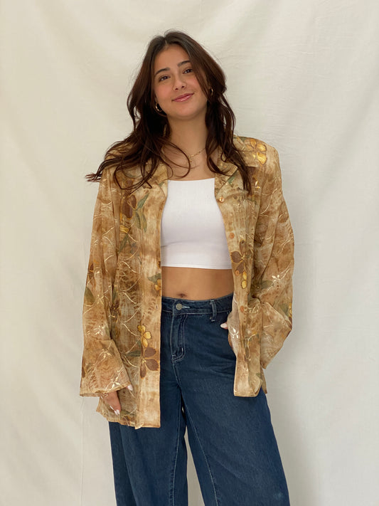 Vintage ARS Collection Sheer Floral Button-Up Shirt – XL