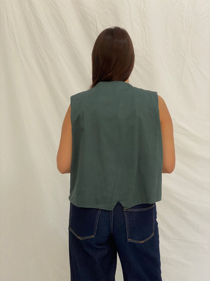 Vintage Weekend Provisions Sage Green Cotton Embroidered Boho Vest – XL