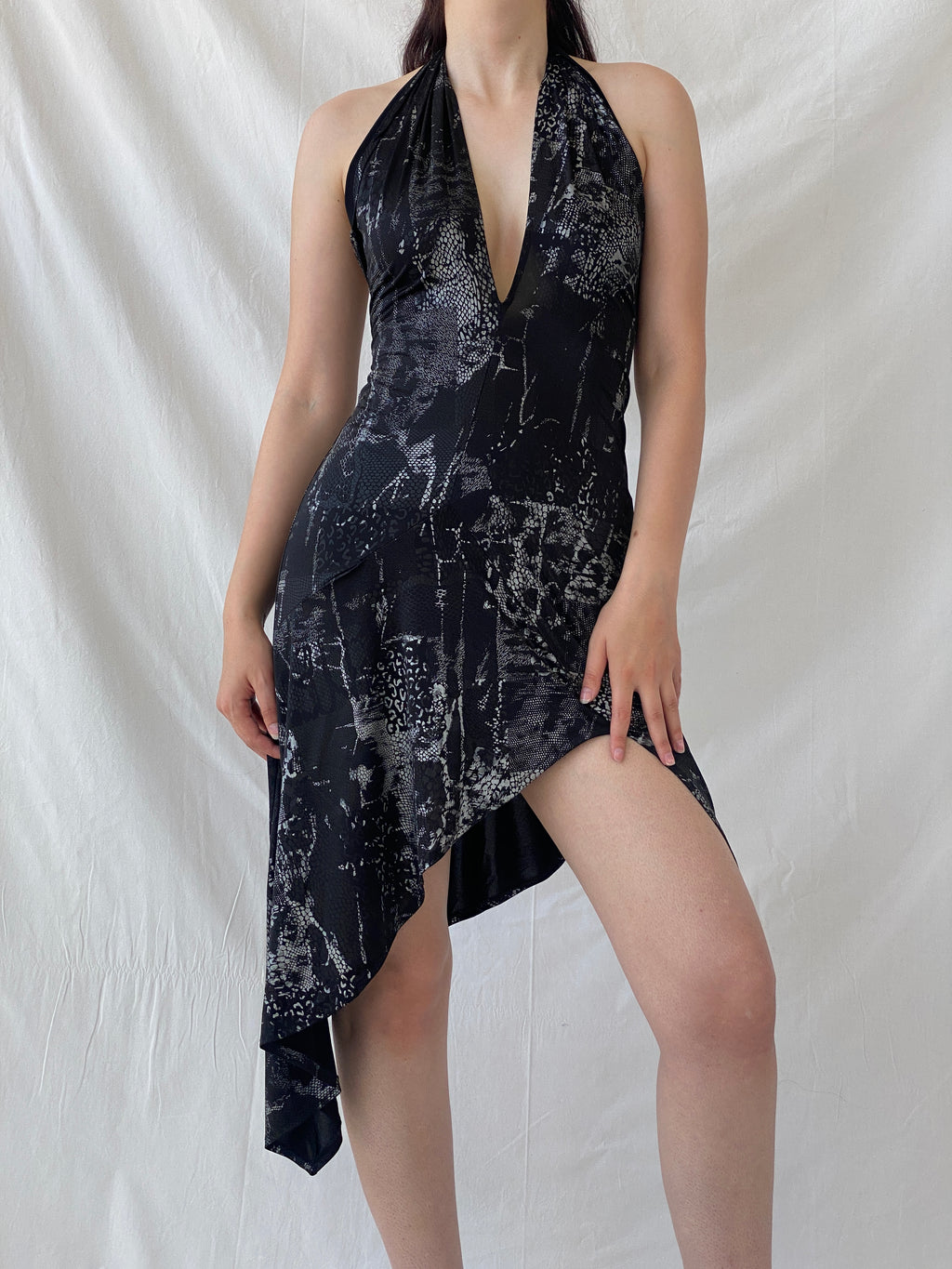 Y2K Romeo Four Juliette Paris Black Halter Asymmetrical Hem Dress - M