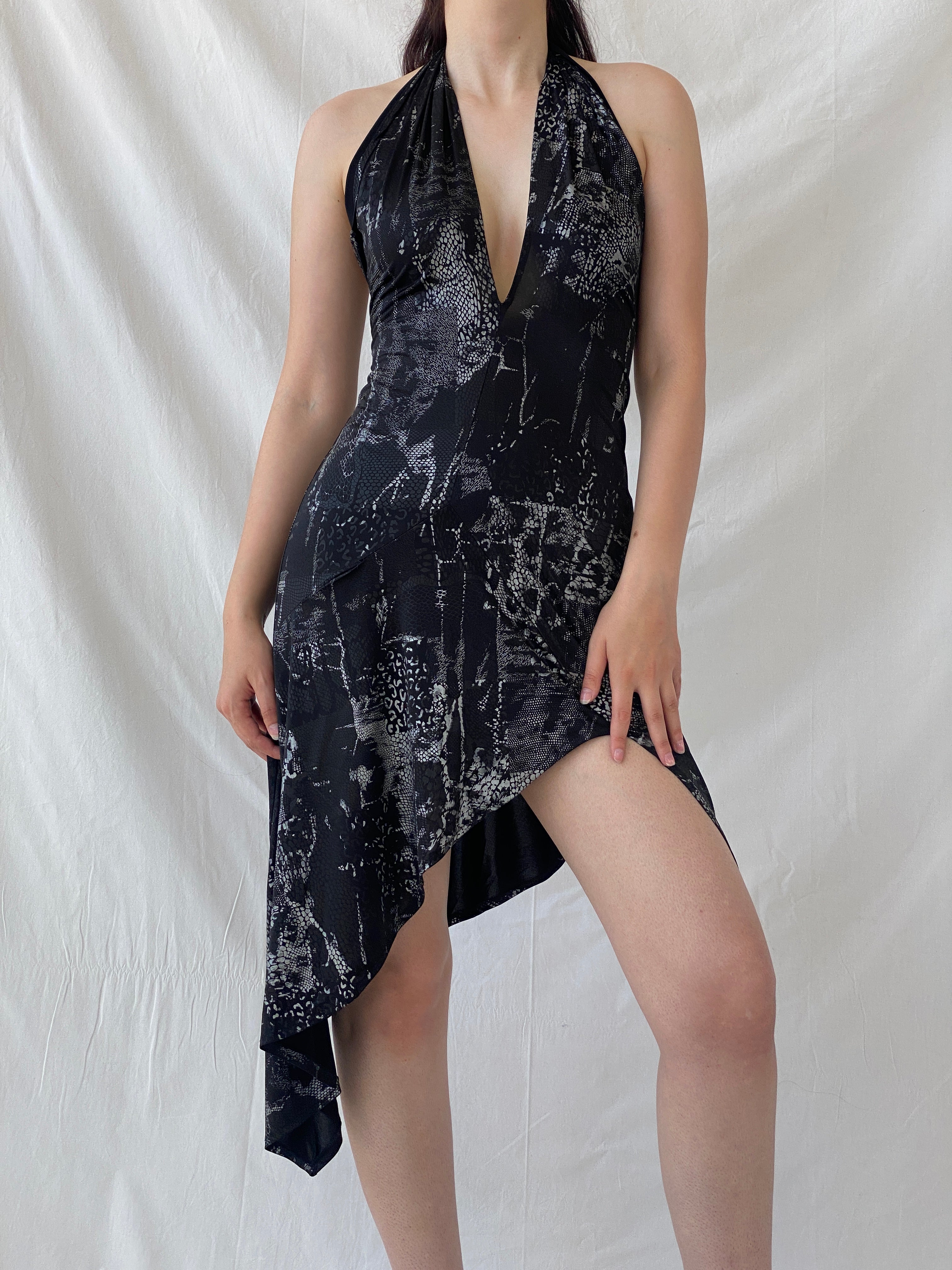 Y2K Romeo Four Juliette Paris Black Halter Asymmetrical Hem Dress - M