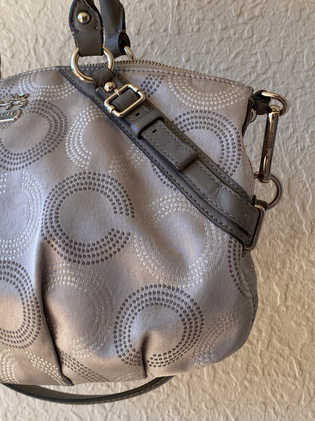Coach Madison Sophia Dotted OP Art Monogram Purse Signature C Satchel Silver Bag