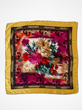 ARMEN Golden Floral Baroque Style Satin Silk Square Scarf