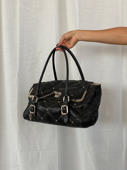 Luella Black Quilted Leather Bag with Keychain and Studs