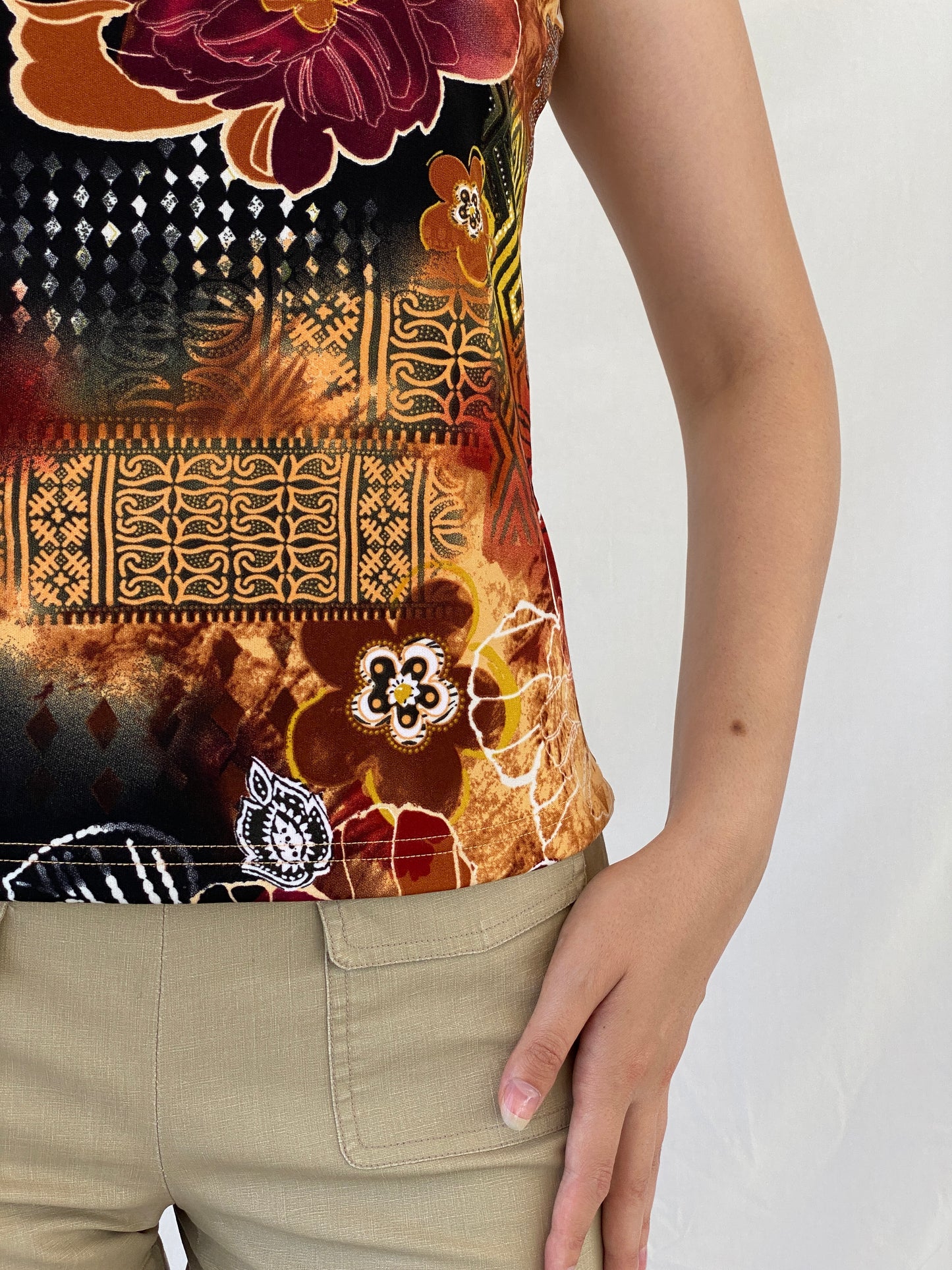 00s Y2K Biaggini Floral V-Neck Sleeveless Top - L