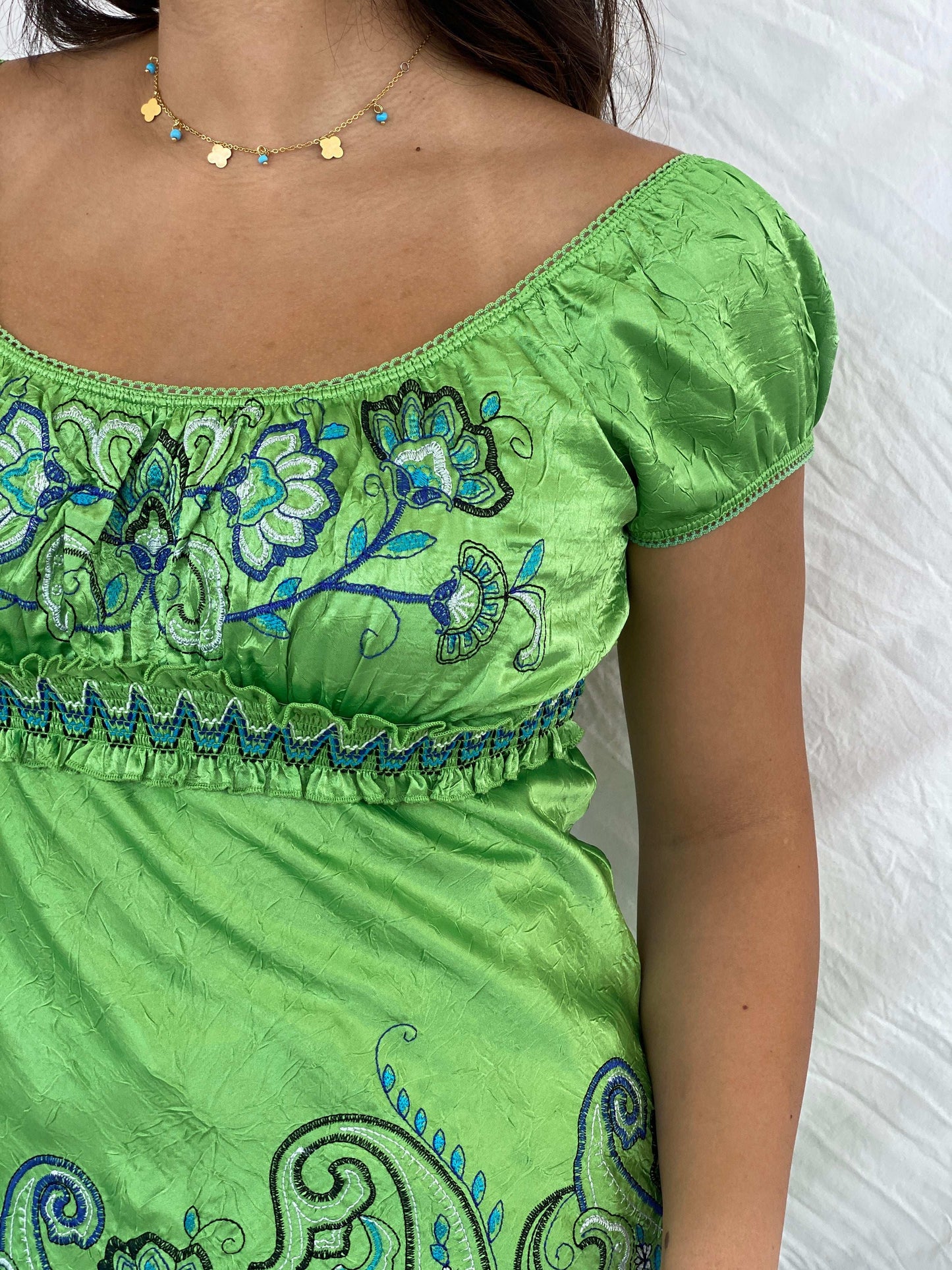 Y2K Scoop Neck Cottage Style Green Top - M - Balagan Vintage Sleeveless Top 00s, Lana, NEW IN, summer, Y2K