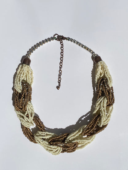 Vintage Beige Bronze Multi-Strand Seed Bead Necklace