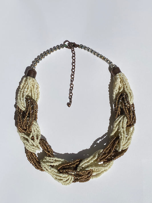 Vintage Beige Bronze Multi-Strand Seed Bead Necklace