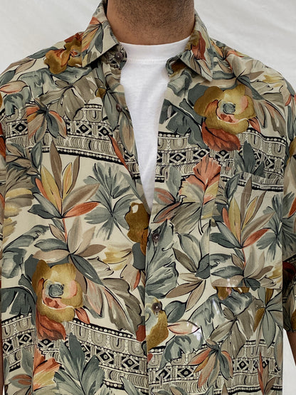 Vintage Burma Bibas Earth Tone Tropical Rayon Shirt – L