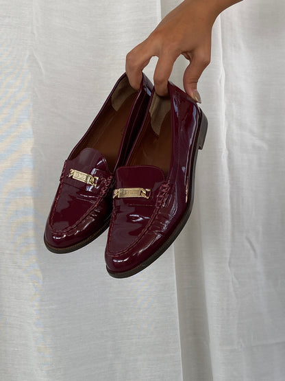 Ralph Lauren RLL Polished Patent Leather Burgundy Loafers - 38