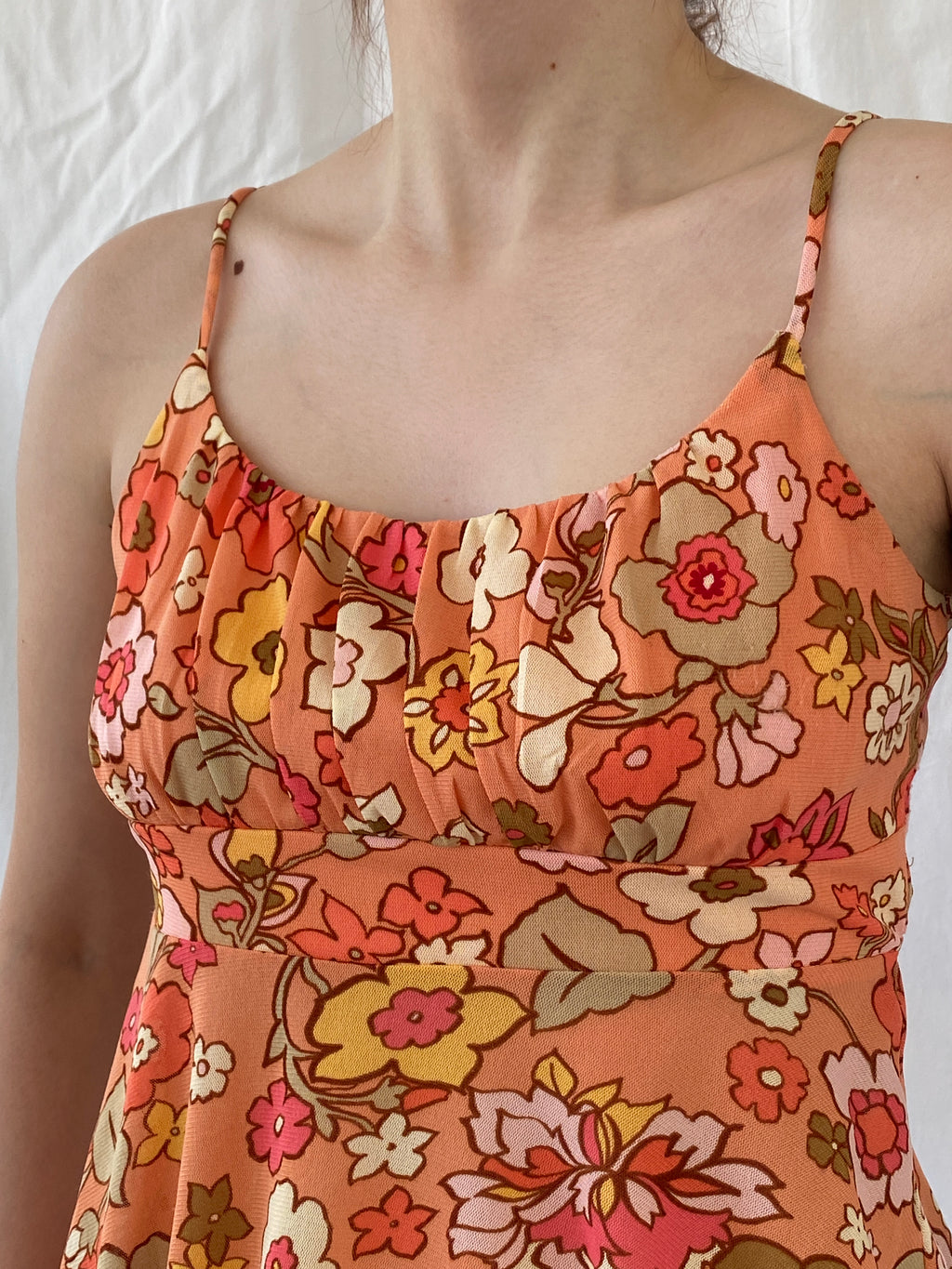 Cutest Y2K Self Esteem Peach Floral Fairy Asymmetric Cami Top - M