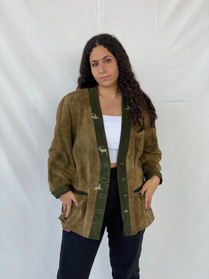 Vintage 70s Meindl Olive Green Suede Leather Jacket - L