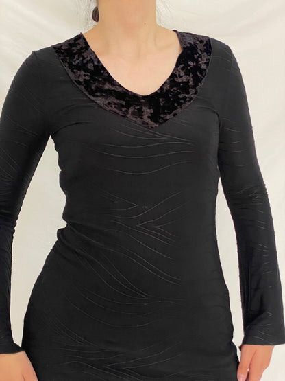 Vintage Dantela Essentials Black Velvet Collar Grunge Top – S