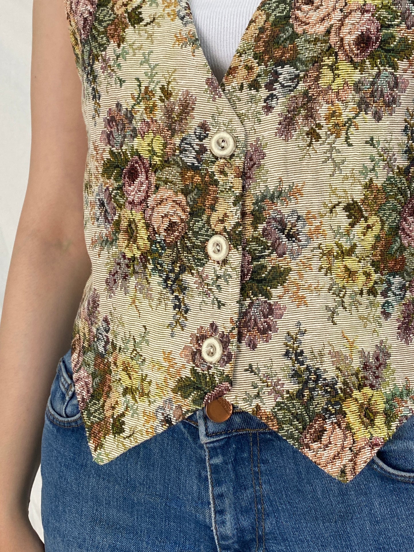 Vintage Van Heusen Floral Tapestry Button-Up Vest - S