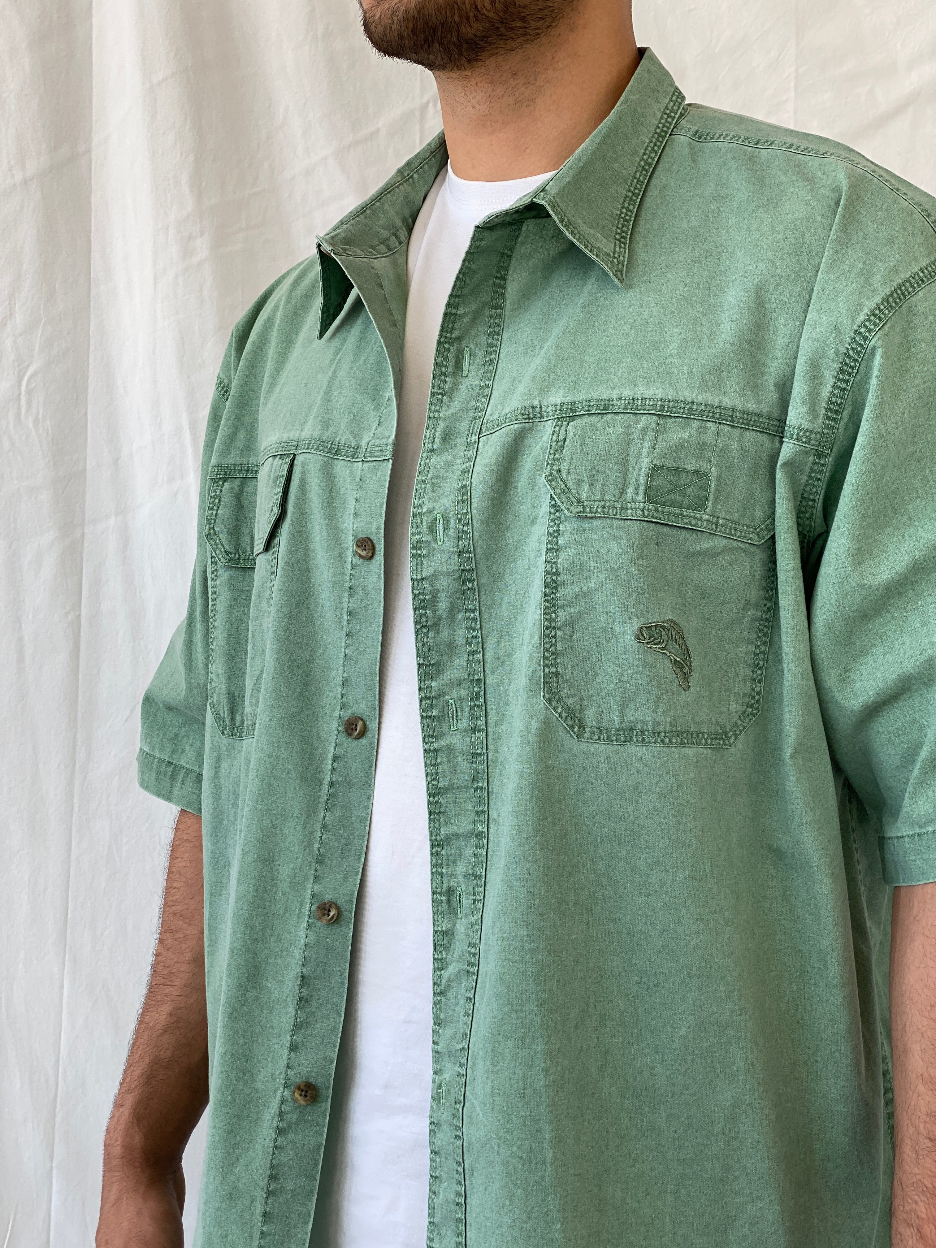 Vintage REDHEAD Men’s Green Short Sleeve Cotton Shirt - 2XL