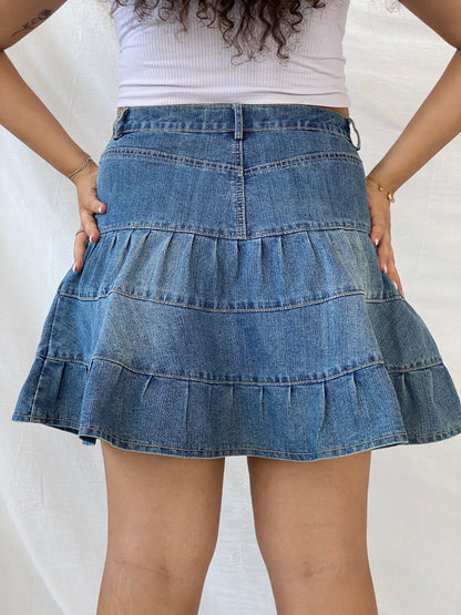 Vintage Fuxxia Tiered Denim Mini Skirt - L