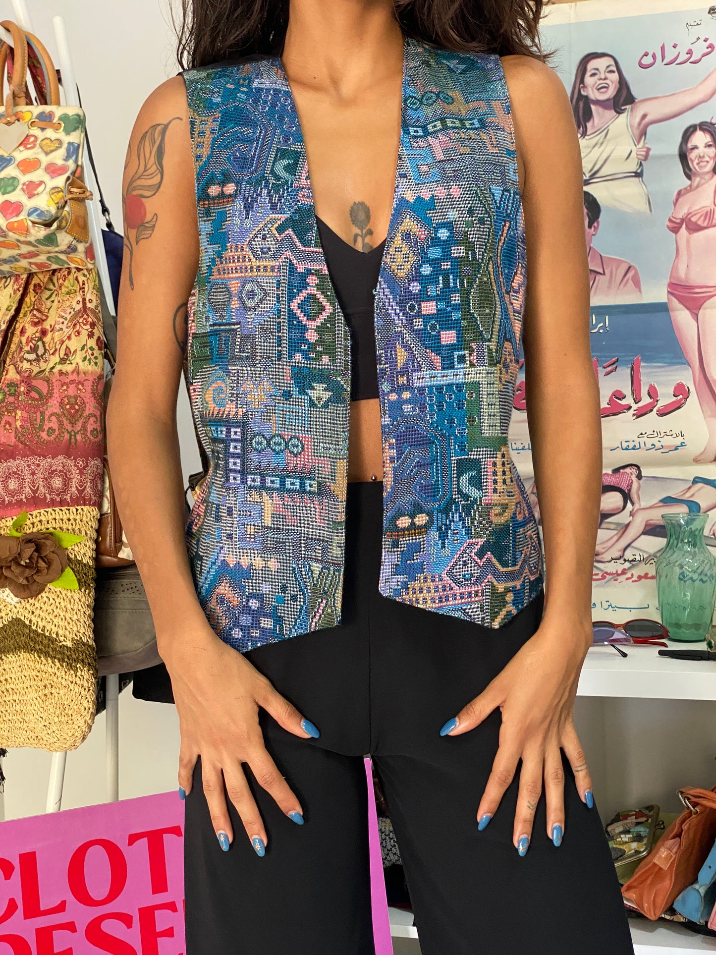 Vintage 90s Boho Tapestry Multicolor Woven Paisley Vest - M
