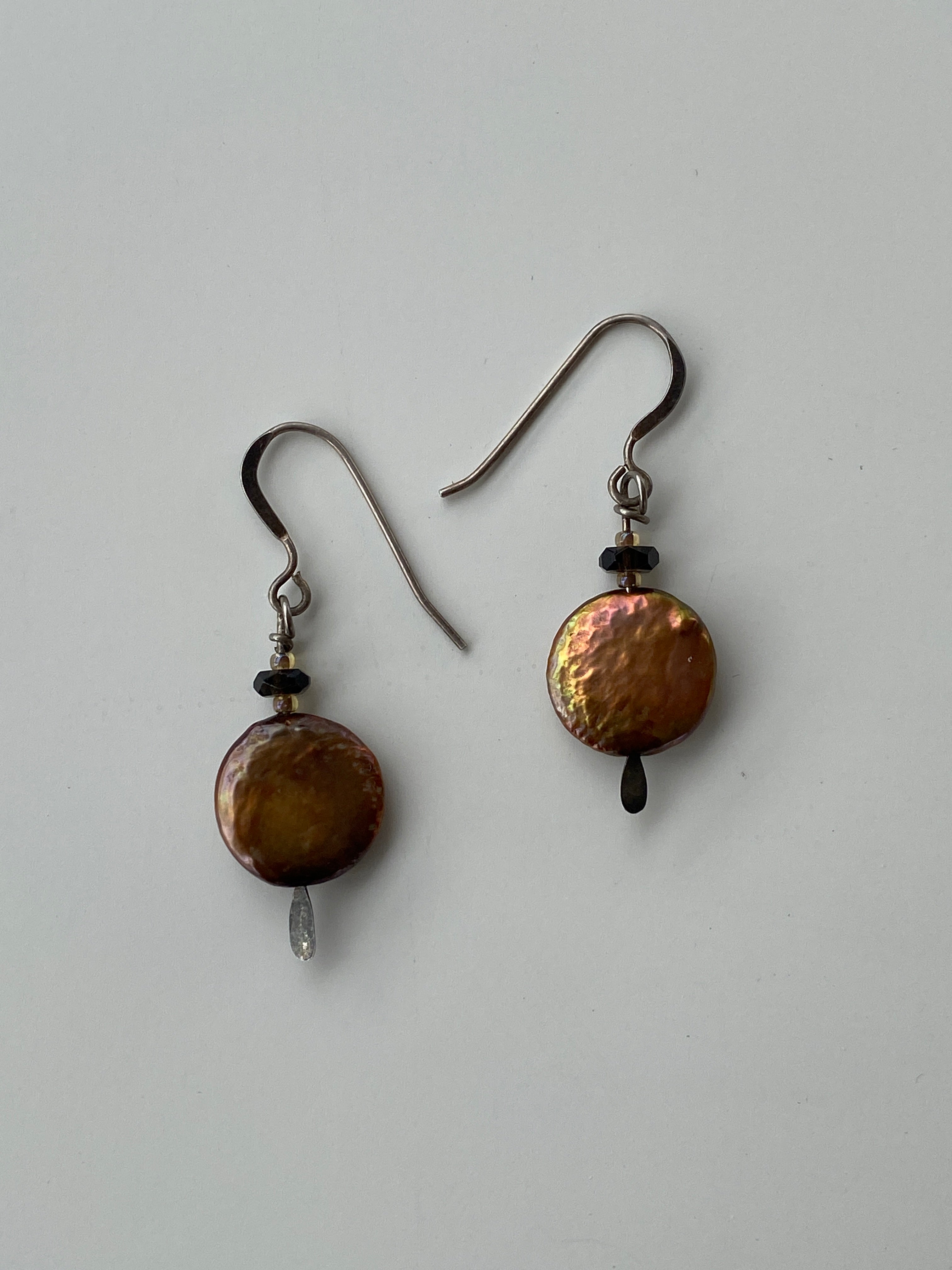 Bronze Freshwater Coin Pearl Drop Earrings