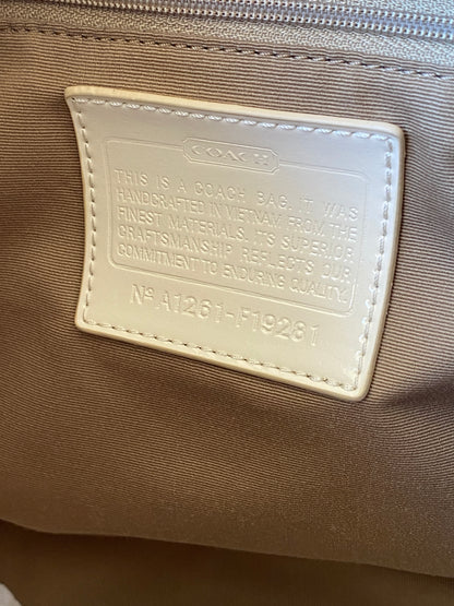 Brand New Coach Signature C Beige Jacquard Canvas Monogram White Stripe Convertible Hobo Shoulder Bag - F19281