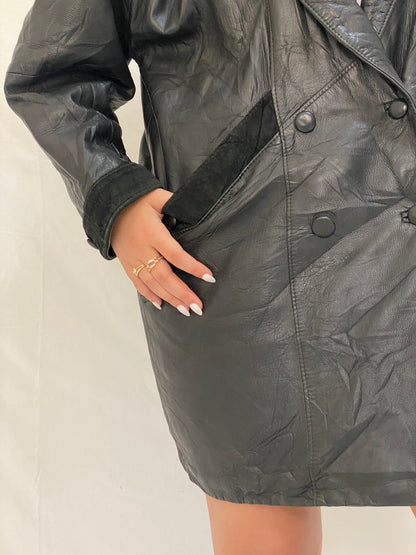 Vintage 80s Lekka’s Leatherwear Genuine Black Leather Oversized Coat - M