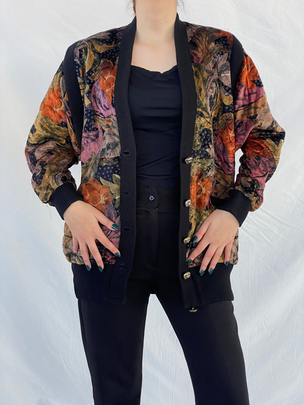 Vintage 90s Velvet Floral Tapestry Bomber Jacket - L
