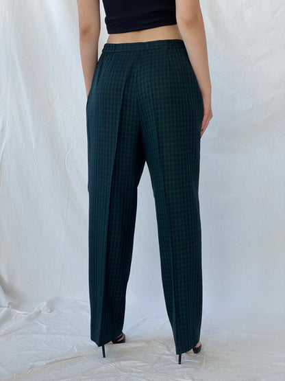 Vintage LESLIE FAY Sportswear Black and Green Plaid Blazer Pants Power Suit Set - XL