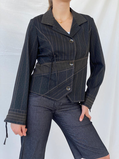 Vintage 90s Jacqueline Riu Whimsy Black Structured Light Jacket - M