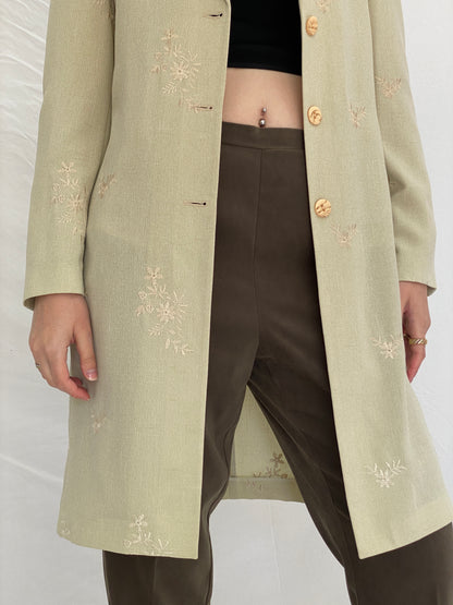 Vintage DANIELA Classic Line Osmanbey Cream Floral Long Blazer Coat - M