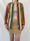 Vintage LRL Ralph Lauren Jeans Multicolor Striped Cotton Button-Up Shirt - M