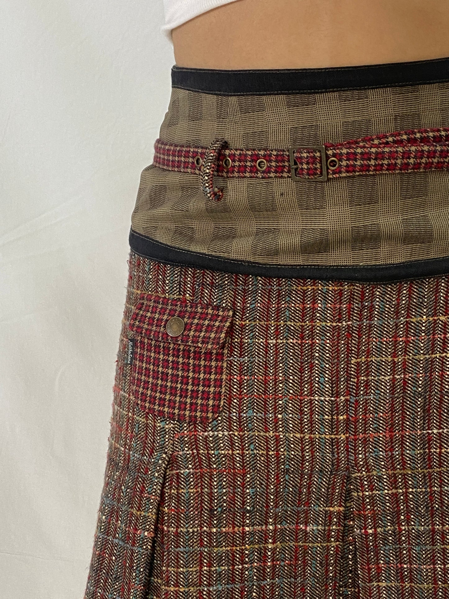 Beautiful Not The Same Red Brown Tweed Pleated Short Belted Skirt - M