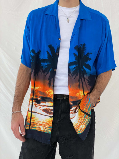 Favant Sunset Hawaiian Blue and Orange Shirt Size XL - Balagan Vintage Half Sleeve Top 90s, Awsam, half sleeve shirt, Hawaiian shirt, mens shirt, NEW IN, printed shirt