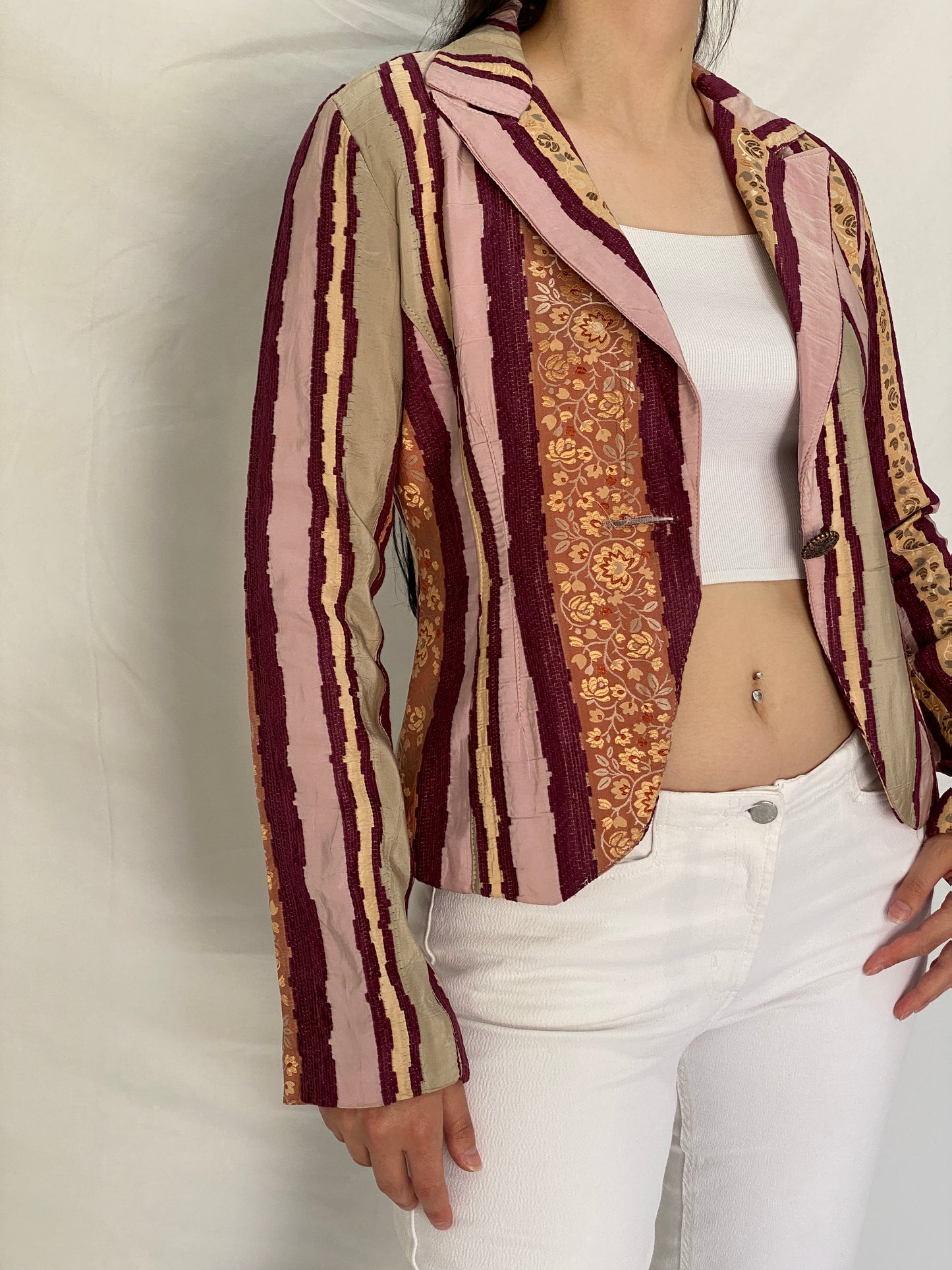 Vintage Rinascimento Patchwork Floral Blazer Pink & Maroon Tailored Jacket - S
