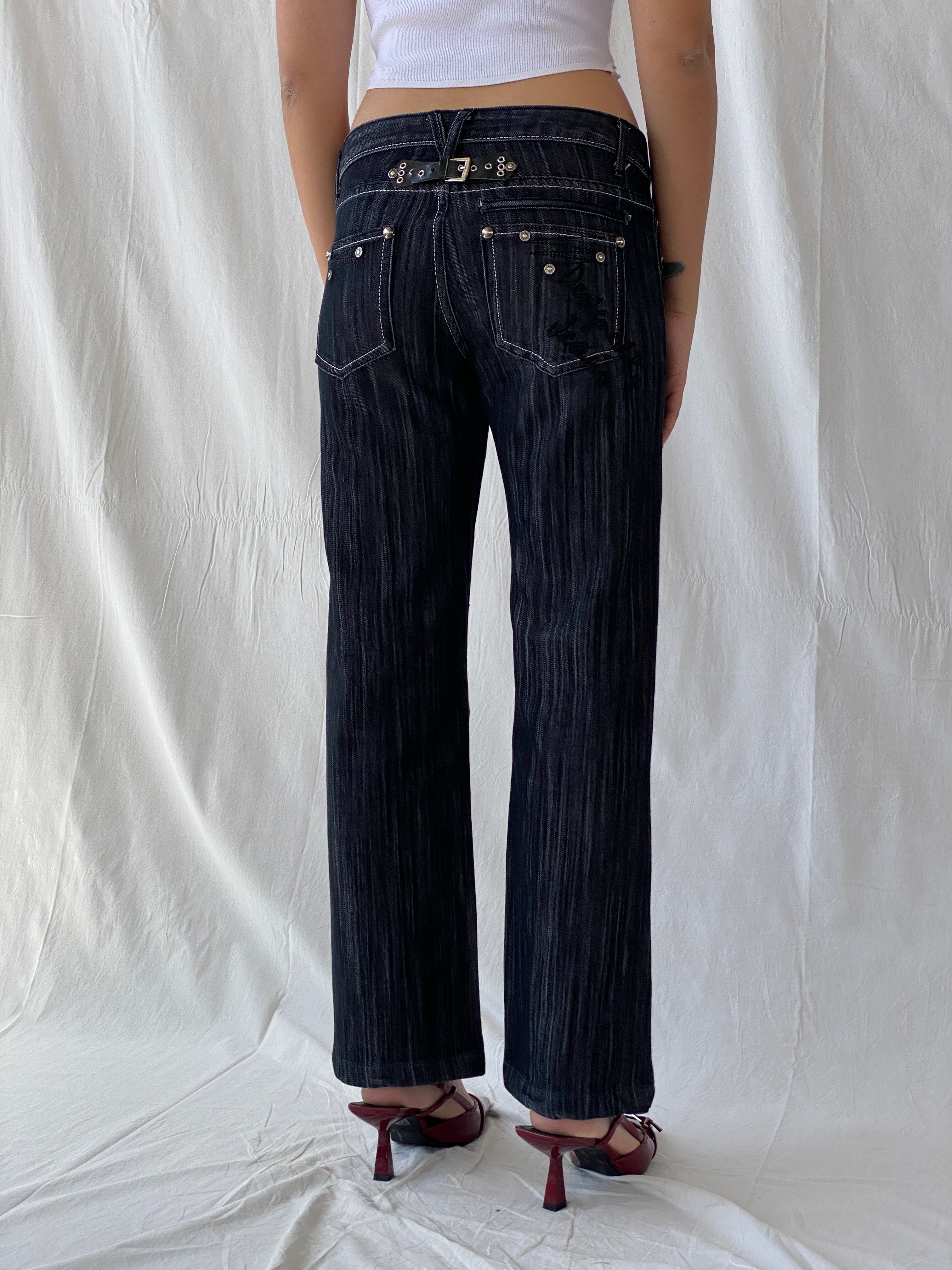 Vintage Y2K Platinum Grunge Dark Wash Low Rise Straight Cut Jeans - 38EUR