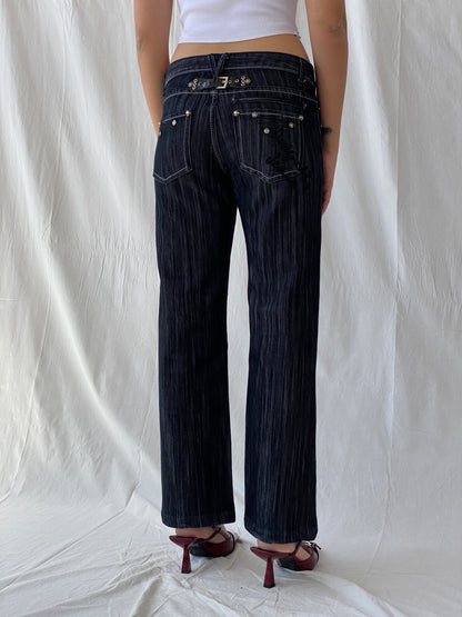 Vintage Y2K Platinum Grunge Dark Wash Low Rise Straight Cut Jeans - 38EUR