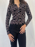 Adorable Y2K Lycra Only By Dupont Floral Button Up Full Sleeve Black Shirt - S