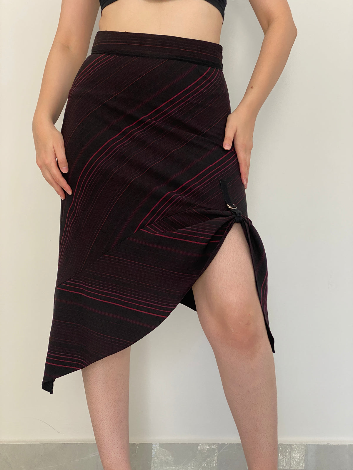 Vintage Xanaka Burgundy Striped Asymmetric Office Core Skirt – M