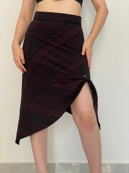 Vintage Xanaka Burgundy Striped Asymmetric Office Core Skirt – M