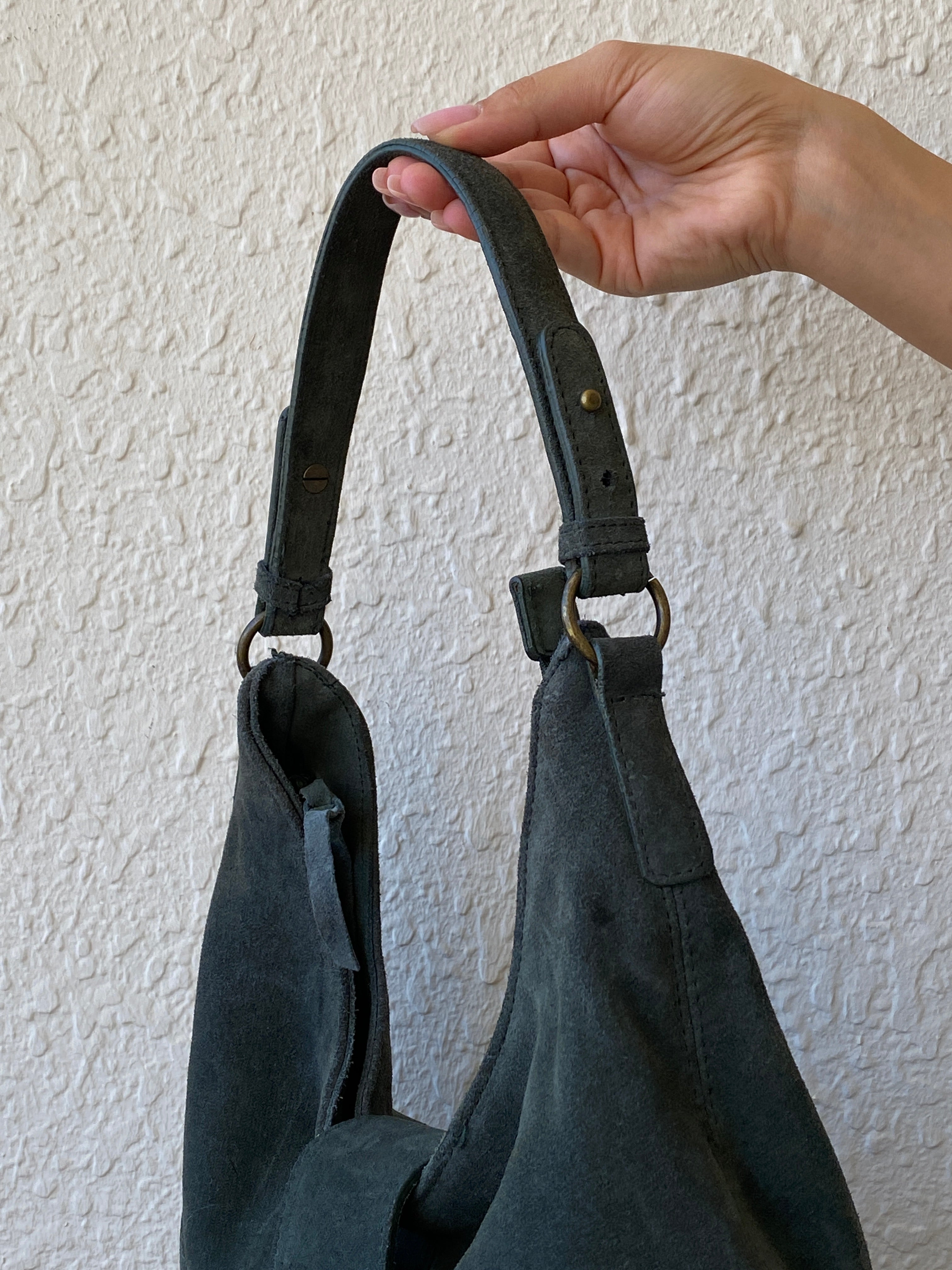 Vintage Genuine Suede Leather Slouchy Shoulder Bag