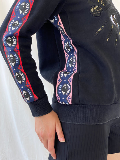 Kenzo Paris Black Fleece Eye Print Crew Neck Cotton Sweatshirt - L