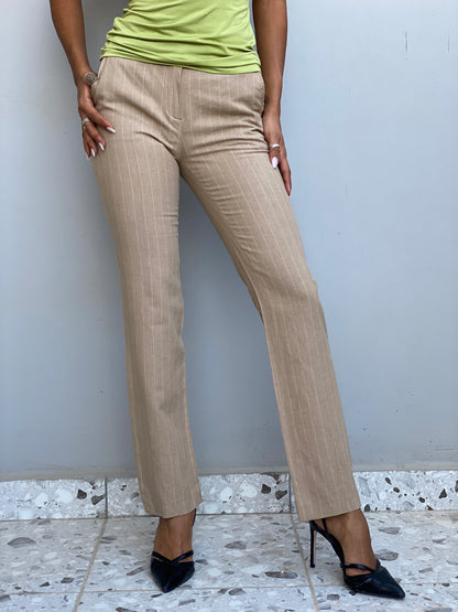 Vintage Y2K La City Paris Beige Pinstripe Low-Rise Straight Leg Trousers - XS
