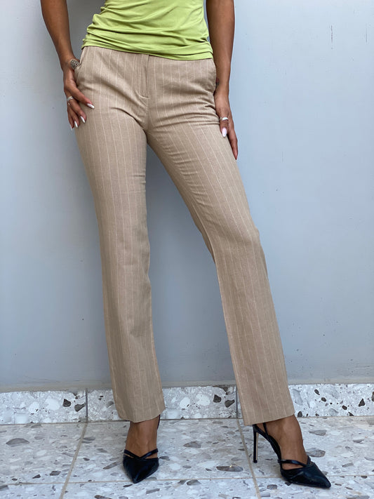 Vintage Y2K La City Paris Beige Pinstripe Low-Rise Straight Leg Trousers - XS
